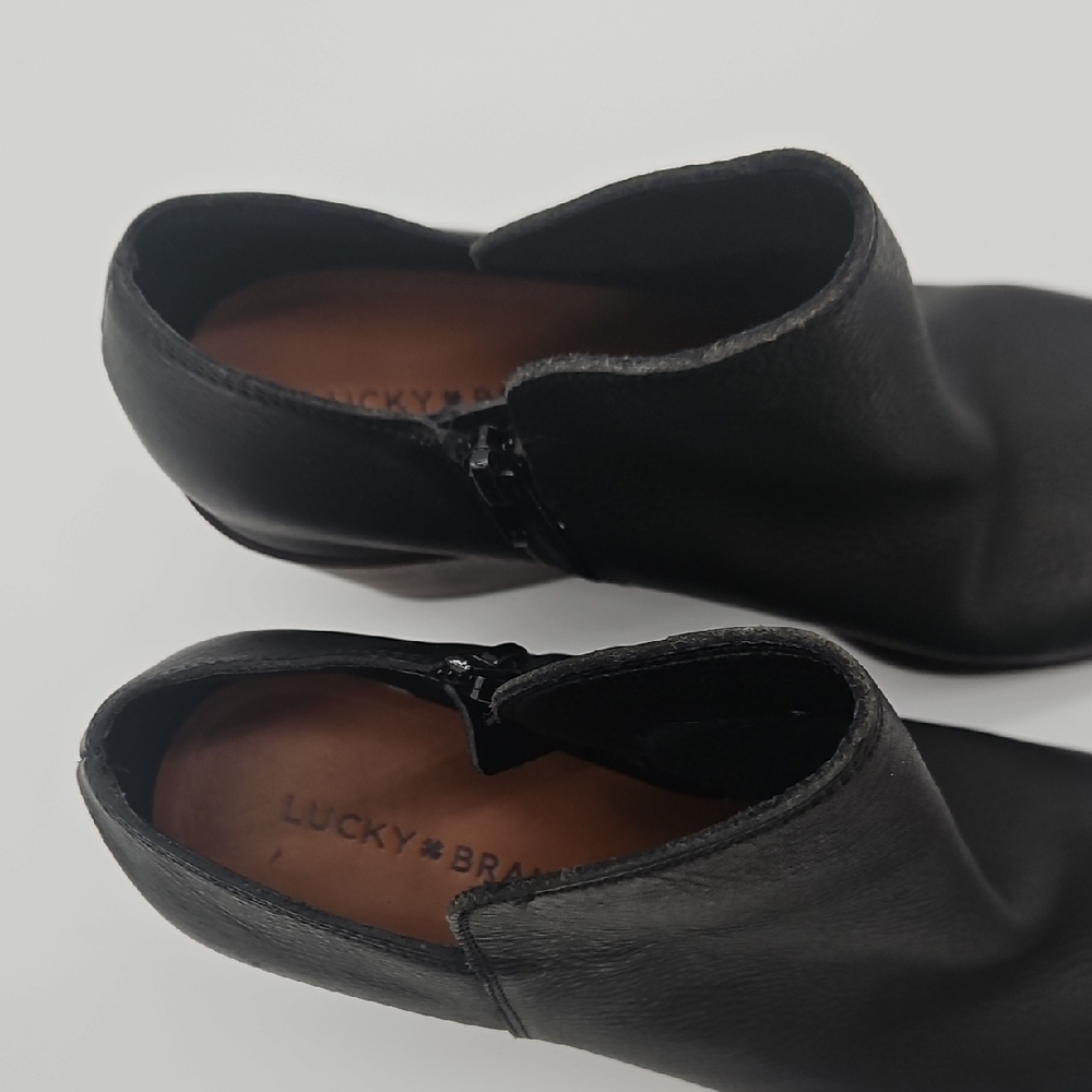 Lucky Brand Black Leather Pointed Ankle Zipper Booties - Picture 5 of 14